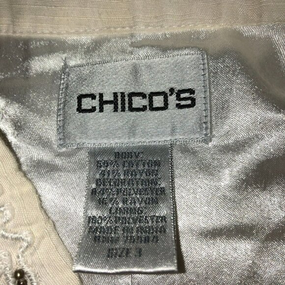 Chicos Womens Size 3 XL Ivory White Embroidered Beaded 3/4 Sleeve Blazer Jacket - Picture 9 of 10